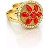Anello regolabile argento 925 dorato corallo rosso naturale e zirconi bianchi