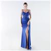Vestito Blu Navy Elegante Con Spacco Sensuale E Bustino Ricamato Da Sera CF67583