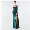 Vestito Verde Scuro Elegante Con Spacco Profondo E Bustino Da Sera CF67583