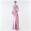 Vestito Da Evento Rosa Viola Lungo Con Spacco E Bustino Sirena CF67584