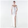 Vestito Lungo Bianco Cerimonia Con Spacco E Bustino Ricamato Da Sera CF67583