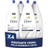 Dove Docciaschiuma Idratante, Formula con Idratante Dermo-Naturale, con 1/4 di Crema, Dermatologicamente Testato, Bagnoschiuma Uomo e Donna, 100% Bottiglia Riciclata* 750 ml (Confezione da 4)