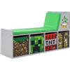 phoenix group AG Minecraft: panca portaoggetti in legno con ripiano imbottito da lettura, 4 cubi portaoggetti a tema, seduta e organizzazione in 1, decorazione a tema gioco, licenza ufficiale