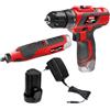 Valex Kit Trapano + Multiutensile a batteria al litio 12V, confezione 2 prodotti per il fai da te con utensili cordless, batteria e caricabatterie Gamma OneAll 12V, 2Ah
