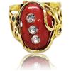 Anello regolabile donna argento 925 dorato corallo rosso naturale pietre bianche
