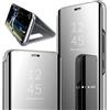COVER FLIP Per SAMSUNG GALAXY A14 CUSTODIA LIBRO ARGENTO A SPECCHIO CLEAR VIEW