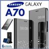 COVER FLIP PER SAMSUNG GALAXY A70 CUSTODIA LIBRO NERA A SPECCHIO CLEAR VIEW 360°