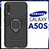 COVER PER SAMSUNG GALAXY A50S CUSTODIA ANTIURTO RIGIDA MAGNETICA ARMOR RING NERA