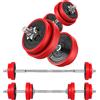 HOMCOM Set 2 in1 Bilanciere e Manubri 20kg Rivestimento Antigraffio Rosso e Nero