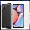 Per SAMSUNG GALAXY A12 COVER NERA CARBON ANTIURTO + PELLICOLA VETRO TEMPERATO