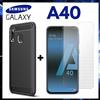 Per SAMSUNG GALAXY A40 COVER NERA CARBON ANTIURTO + PELLICOLA VETRO TEMPERATO