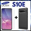 Per SAMSUNG GALAXY S10E COVER NERA CARBON ANTIURTO + PELLICOLA VETRO TEMPERATO