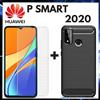 Per HUAWEI P SMART 2020 COVER NERA CARBON ANTIURTO + PELLICOLA VETRO TEMPERATO