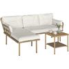 Outsunny Mobili da Esterno con Chaise Longue, Divano e Tavolino Crema e Legno