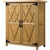 Outsunny Armadio Porta Attrezzi da Giardino in Legno con 2 Ante e 4 Scaffali