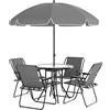 Outsunny Set da Esterno 6pz con 4 Sedie, Tavolo e Ombrellone Grigio e Nero