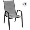 Outsunny Set con 4 Sedie da Esterno Impilabili, Braccioli in Metallo Nero