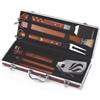 OMPAGRILL SET 5 UTENSILI IN ACCIAIO INOX PER BARBECUE MANICO IN LEGNO CON VALIGETTA