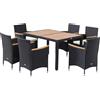Outsunny Set Tavolo e Sedie da Giardino 7 Pezzi in Rattan Nero e Legno