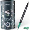 Ohuhu Brush Pen Lettering, 60 Pennarelli Doppia Punta Pennarelli Acquerellabili,