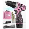 FAHEFANA Trapano Avvitatore Batteria 12V, Rosa, Max 25Nm, 2.0Ah Batterie, 18+1 Impostazio