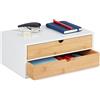 Relaxdays Organizer da Scrivania, bambù e MDF, Portaoggetti Salvaspazio con 2 Ca