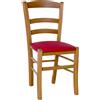 okaffarefatto Sedia legno paesana noce chiaro con seduta similpelle rosso