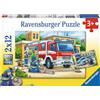 Ravensburger Italy- Polizia e Pompieri 2 Puzzle da 12 Pezzi, Multicolore, 07574