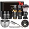 LEPONIX Kit Uomo Rasoio, Sapone, Crema, Olio, Dopobarba, Pennello e Ciotola - Set