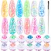 Clara Colors Set di smalti in gel glitterato, 12 colori al neon, con paillette,