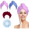 SNAIL GARDEN Set di 4 cuffie per capelli, 2 asciugamani in microfibra per asciug
