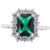 Fichera Preziosi Anello Solitario Donna in Oro Bianco 18 kt Zircone verde Smeraldo NUOVO E ORI...
