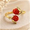 Anello argento 925 doppia rosa fiore corallo rosso naturale misura regolabile