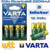 VARTA 12 batterie ricaricabili AA Stilo VARTA 2600 mAh Ni-MH