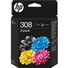 HP 2 CARTUCCE ORIGINALI HP 308 NERO+COLORE PER DESKJET 1110 2130 3630 3636