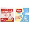 Huggies Pannolini Ultra Comfort, Taglia 4 (7-18 Kg), Confezione da 150 Pannolini & Pure Salviette Umidificate per Bambini, 672 Salviette