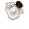 NALBORI Anello vero argento 925 regolabile perla barocca naturale granato rosso donna