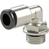 RIEGLER Raccordo a L click-clock, girevole, M5 a., per tubo esterno Ø 4 mm, pressione di lavoro max. 16 bar, ottone nero, L1=18,6