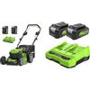 Greenworks 48V (2x24V) Tagliaerba Semovente a Batteria per Prati Fino a 480m² & Batterie 24V e Caricabatterie Doppio Slot - Due Batterie Ricaricabili 4Ah