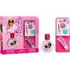AIR-VAL INTERNATIONAL Set regalo trucco per bambini Eau de Toilette 30 ml con profumo floreale fruttato, lucidalabbra e palette di ombretti per bambini