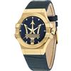 Maserati Orologio Uomo Maserati Potenza Cinturino Pelle Blu Cassa Acciaio Placcata Oro