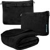 PAVILIA Coperta da viaggio e cuscino, coperta combinata 2 in 1 in caldo e morbido pile per aereo, campeggio, viaggi in auto, set grande e compatto con cinghia per bagagli e clip per zaino, 60 x 43 cm