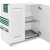 Shally Dogan Pensile Scolapiatti con Vassoio Salvagoccia da Cucina Design Boiserie, Mobile a Parete in Legno Resistente Armadio Sospeso con Due ante e Due Ripiani, 80 x 32 x 72H cm (Bianco Frassianto)