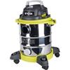 RYOBI Bidone Aspiratutto 1250W, Aspiratore Solidi e Liquidi, Tubo Estendibile, Recipiente Inox 20L, Funzione Soffiaggio, 4 Ruote, Accessori Inclusi, RVC-1220I-G