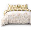 AmeliaHome 06709 - Set di biancheria da letto in flanella, 4 pezzi, 155 x 220 cm, con 2 federe da 80 x 80 cm, 100% cotone, motivo geometrico, copripiumino con chiusura lampo, motivo: papaveri dorati