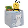 Relaxdays Box Portagiocattoli, Cesta in Feltro Portaoggetti, HxLxP: 33x34x32 cm, Design Gatto, Cameretta Bambini, Grigio, 33 x 34 x 32 cm