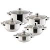 Axentia Top Star Erika 221097 Set 5 pentole in acciaio INOX con decorazioni circolari e coperchi in vetro: pentola 14, 16, 18, 20 e 24 cm