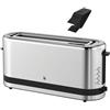 WMF Tostapane KITCHENminis in Acciaio Cromargan, con Fessura lunga, 7 Livelli di Doratura, Design Compatto e Salvaspazio, Pinze, Griglia per Pane e Vassoio Removibile Inclusi, 220 W