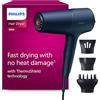 Philips Asciugacapelli Serie 5000, tecnologia ThermoShield, agli ioni, 2300°W, blu metallizzato, con beccuccio per styling da 9°mm e 11°mm, diffusore, BHD510/20