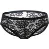 Desirnoir Slip Uomo in Pizzo Floreale Nero Sexy Intimo Trasparente Mutanda Sgambata M-L-XL